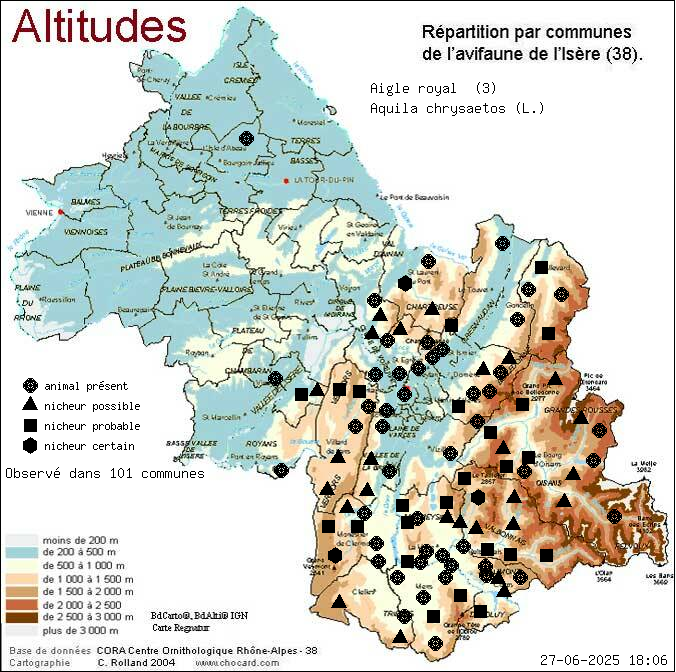 Aigle royal (Aquila chrysaetos (L.)): carte de rpartition en Isre