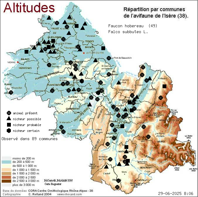 Faucon hobereau (Falco subbuteo L.): carte de rpartition en Isre