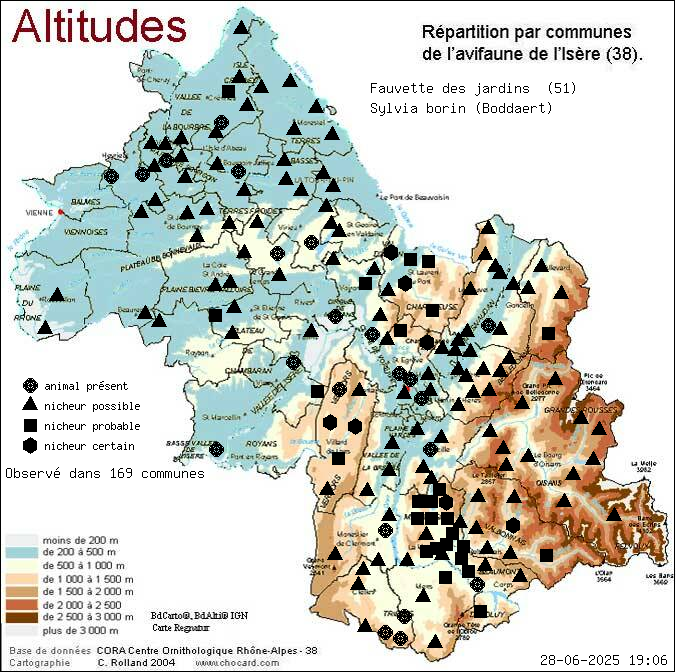 Fauvette des jardins (Sylvia borin (Boddaert)): carte de rpartition en Isre