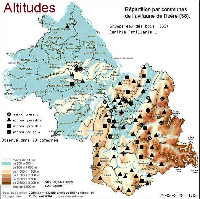 Grimpereau des bois (Certhia familiaris L.): carte de rpartition en Isre