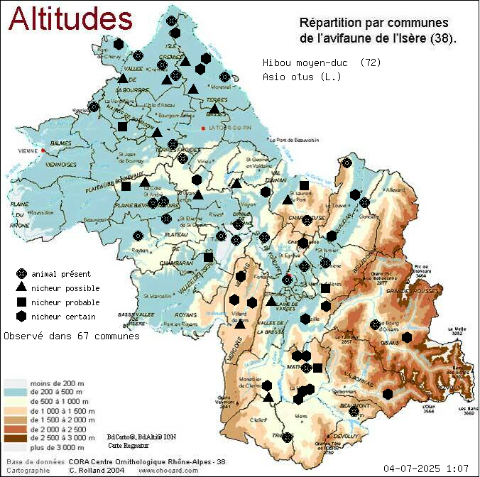 Hibou moyen-duc (Asio otus (L.)): carte de rpartition en Isre