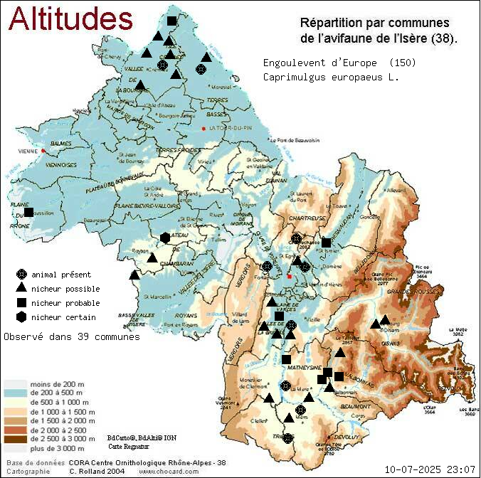 Engoulevent d Europe (Caprimulgus europaeus L.): carte de rpartition en Isre