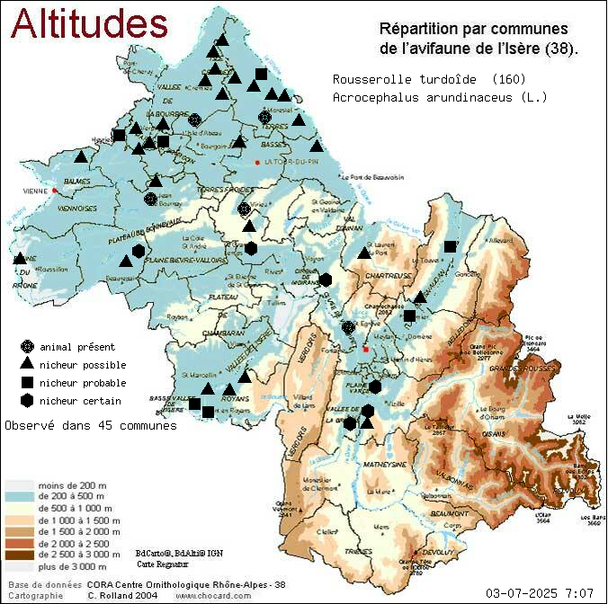 Rousserolle turdode (Acrocephalus arundinaceus (L.)): carte de rpartition en Isre