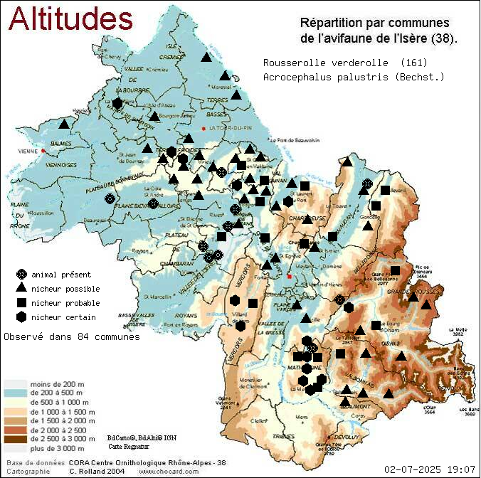 Rousserolle verderolle (Acrocephalus palustris (Bechst.)): carte de rpartition en Isre