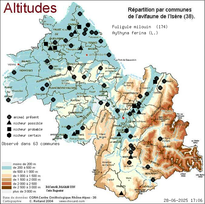 Fuligule milouin (Aythyna ferina (L.)): carte de rpartition en Isre