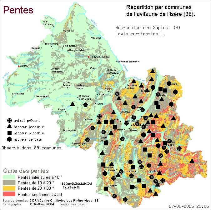 Bec-crois des Sapins (Loxia curvirostra L.): carte de rpartition en Isre