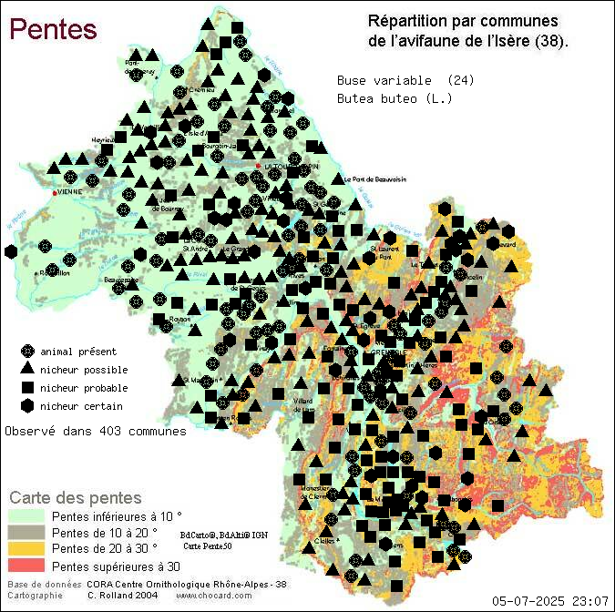 Buse variable (Butea buteo (L.)): carte de rpartition en Isre