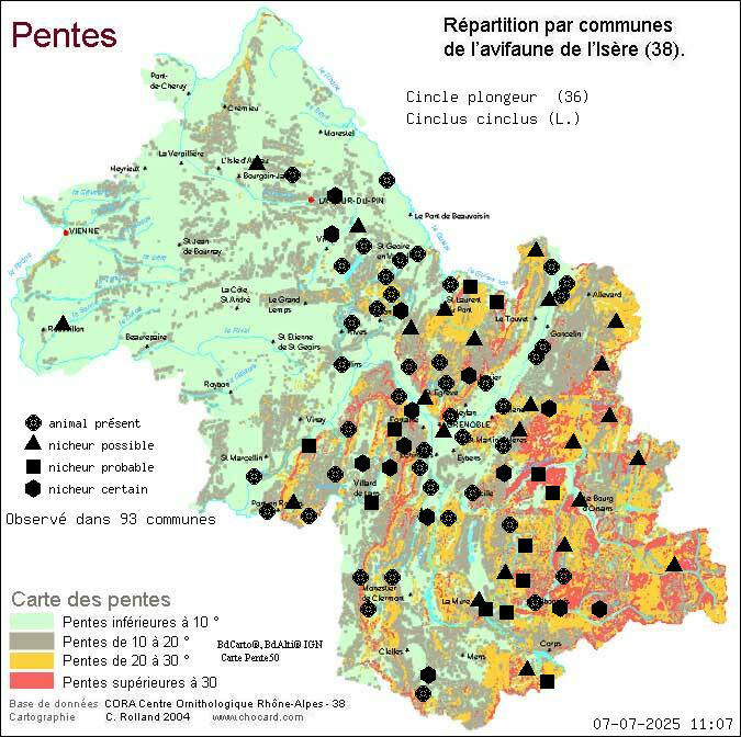 Cincle plongeur (Cinclus cinclus (L.)): carte de rpartition en Isre