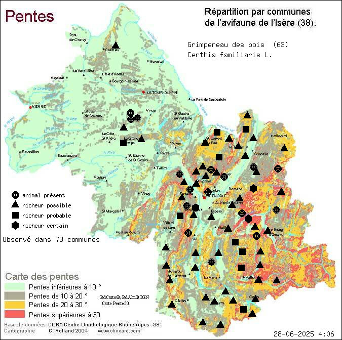 Grimpereau des bois (Certhia familiaris L.): carte de rpartition en Isre