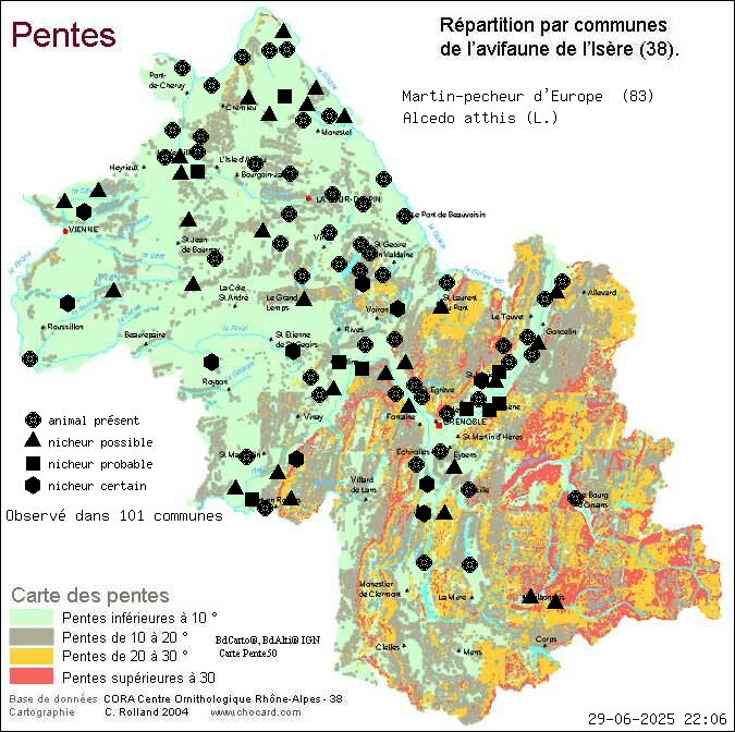 Martin-pcheur d Europe (Alcedo atthis (L.)): carte de rpartition en Isre