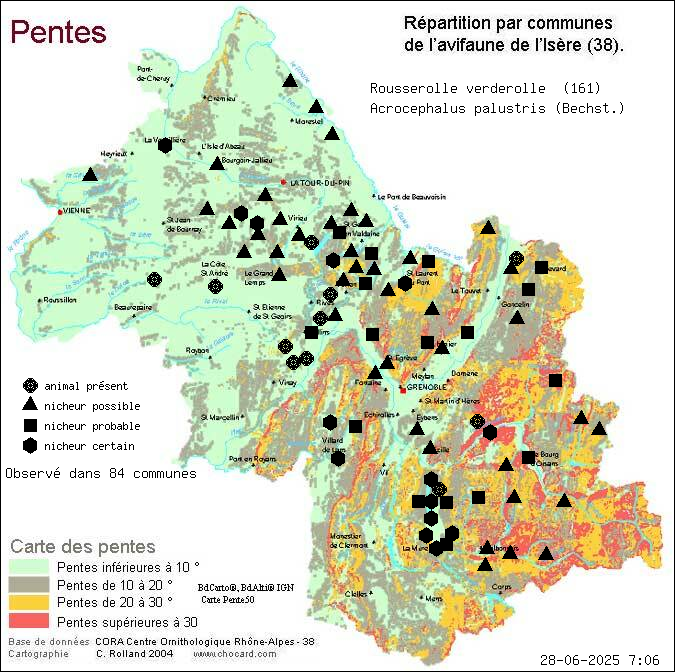 Rousserolle verderolle (Acrocephalus palustris (Bechst.)): carte de rpartition en Isre