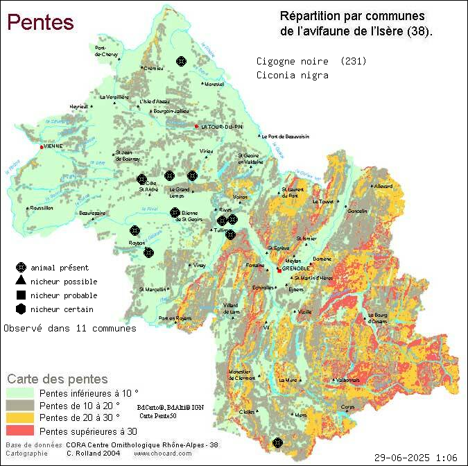 Cigogne noire (Ciconia nigra): carte de rpartition en Isre