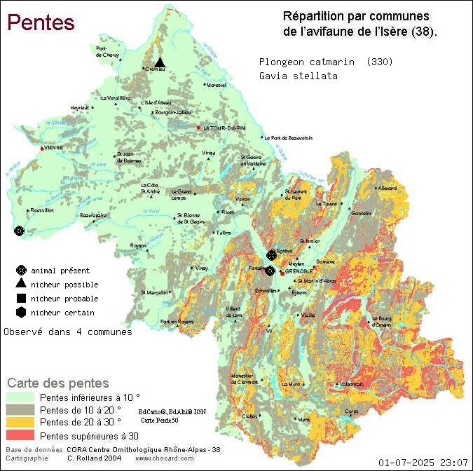 Plongeon catmarin (Gavia stellata): carte de rpartition en Isre