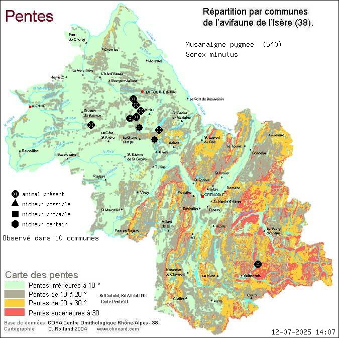 Musaraigne pygme (Sorex minutus): carte de rpartition en Isre