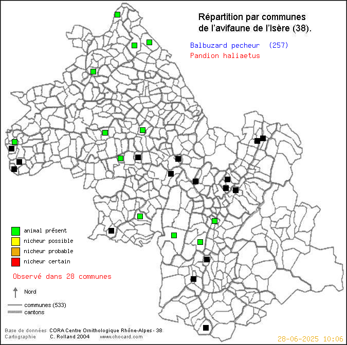 Balbuzard pcheur (Pandion haliaetus): carte de rpartition en Isre