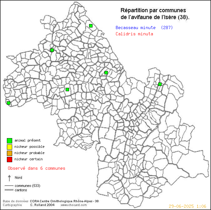 Bcasseau minute (Calidris minuta): carte de rpartition en Isre