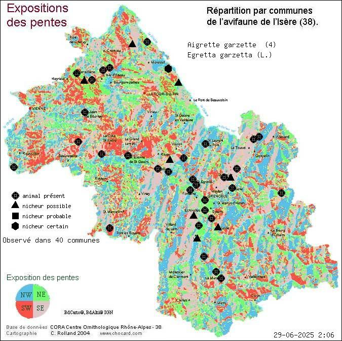Aigrette garzette (Egretta garzetta (L.)): carte de rpartition en Isre