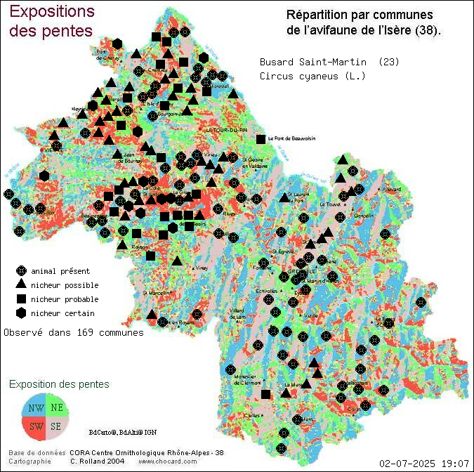 Busard Saint-Martin (Circus cyaneus (L.)): carte de rpartition en Isre