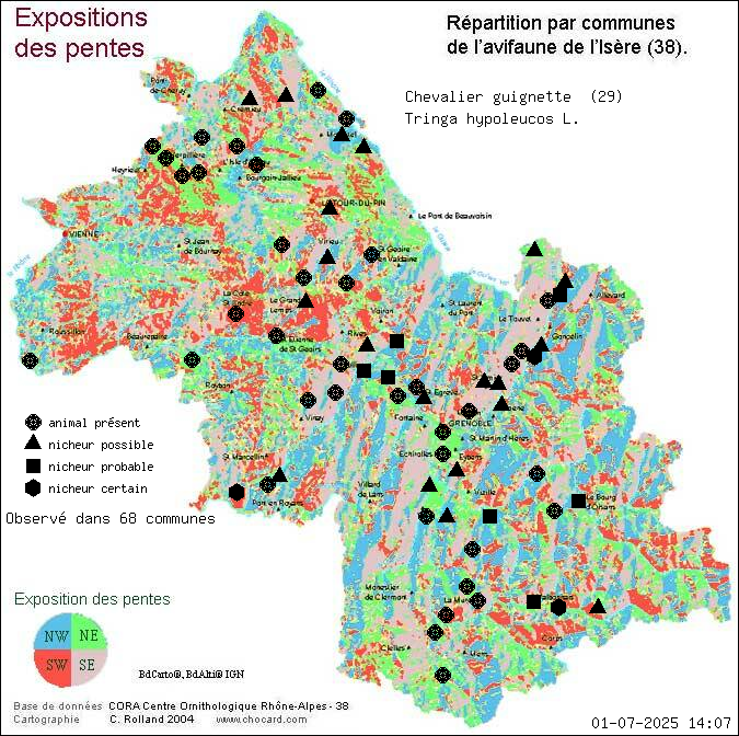 Chevalier guignette (Tringa hypoleucos L.): carte de rpartition en Isre