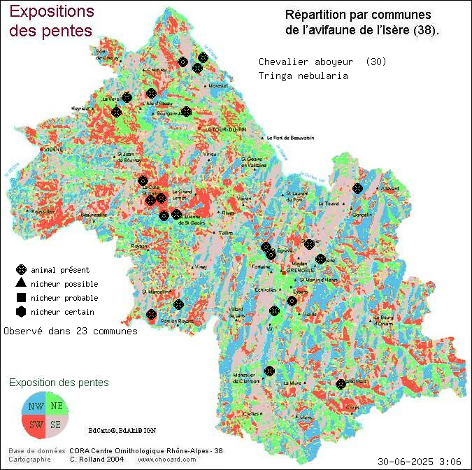 Chevalier aboyeur (Tringa nebularia): carte de rpartition en Isre