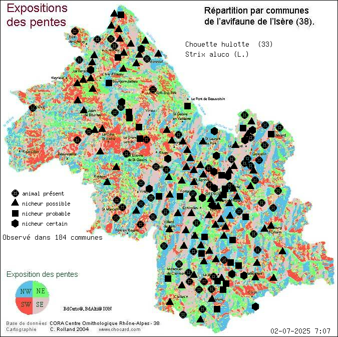 Chouette hulotte (Strix aluco (L.)): carte de rpartition en Isre