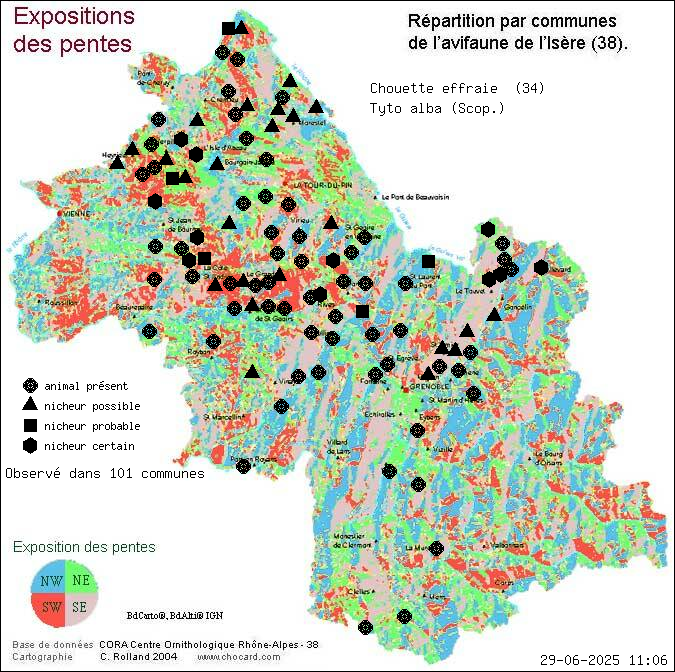 Chouette effraie (Tyto alba (Scop.)): carte de rpartition en Isre
