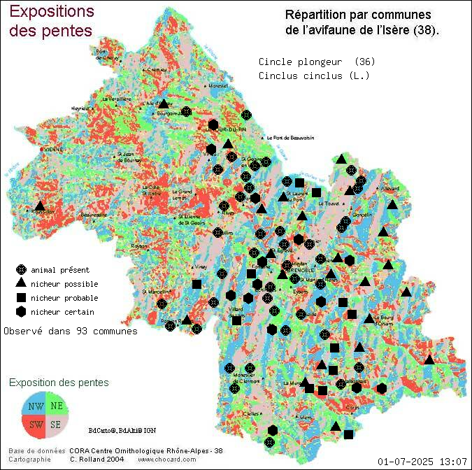 Cincle plongeur (Cinclus cinclus (L.)): carte de rpartition en Isre
