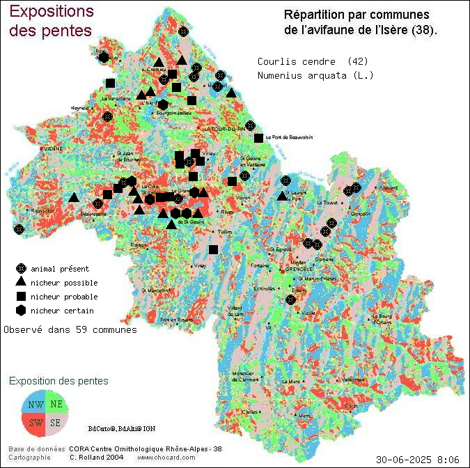 Courlis cendr (Numenius arquata (L.)): carte de rpartition en Isre
