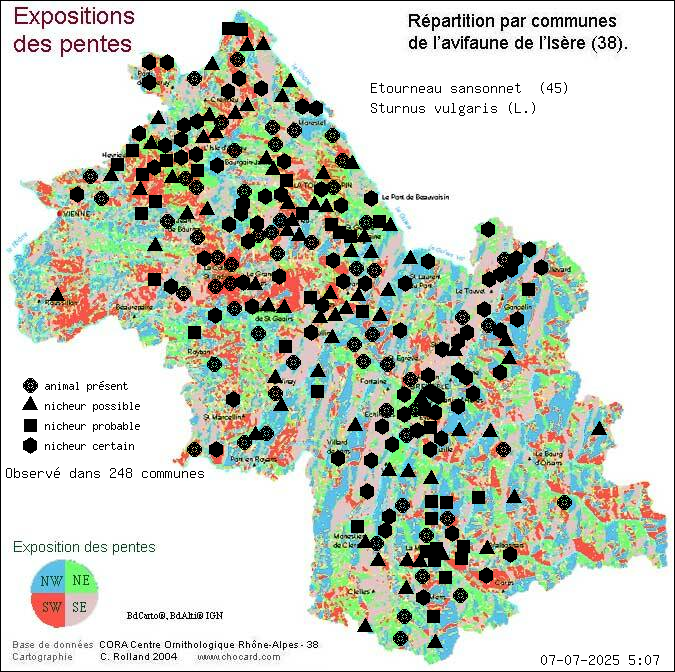 Etourneau sansonnet (Sturnus vulgaris (L.)): carte de rpartition en Isre