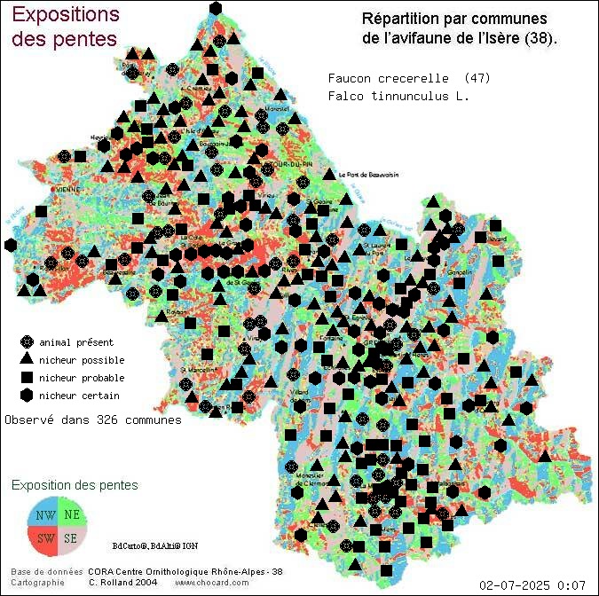 Faucon crcerelle (Falco tinnunculus L.): carte de rpartition en Isre