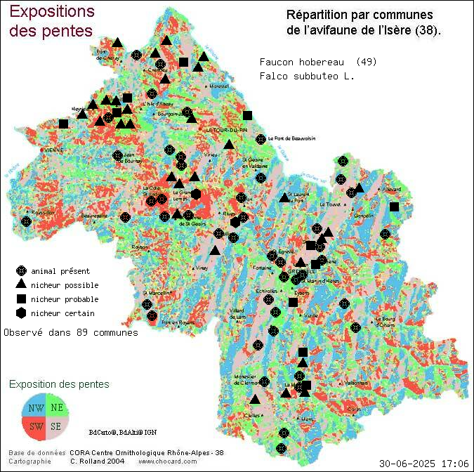 Faucon hobereau (Falco subbuteo L.): carte de rpartition en Isre