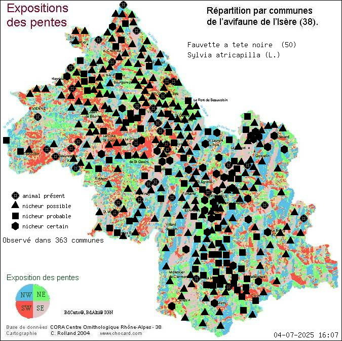 Fauvette  tte noire (Sylvia atricapilla (L.)): carte de rpartition en Isre