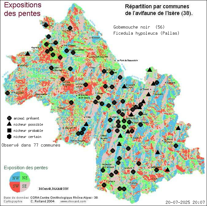 Gobemouche noir (Ficedula hypoleuca (Pallas)): carte de rpartition en Isre