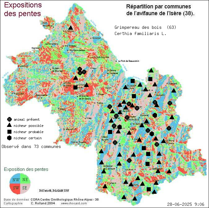 Grimpereau des bois (Certhia familiaris L.): carte de rpartition en Isre