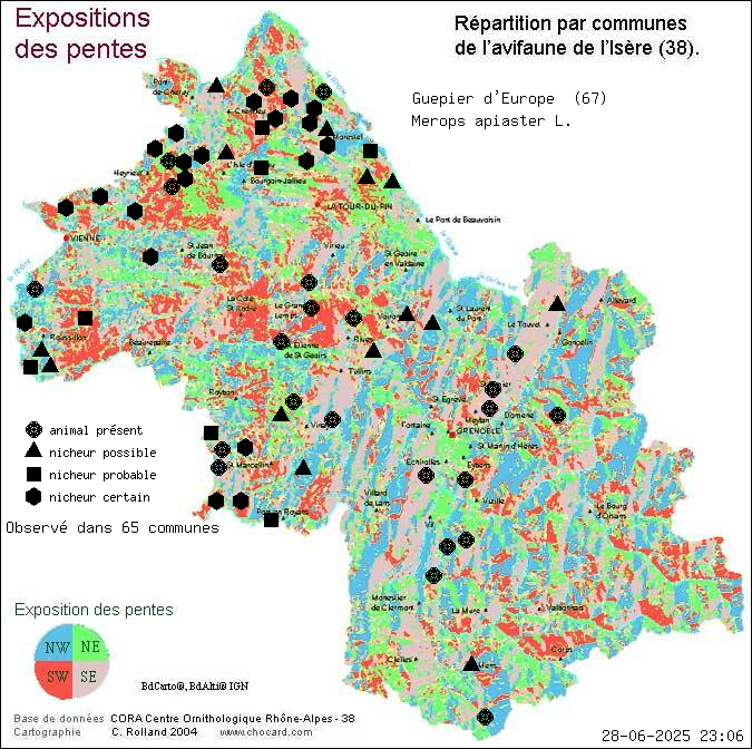 Gupier d Europe (Merops apiaster L.): carte de rpartition en Isre