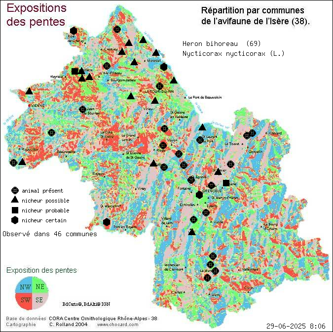 Hron bihoreau (Nycticorax nycticorax (L.)): carte de rpartition en Isre