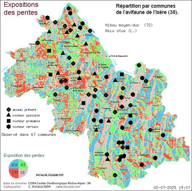 Hibou moyen-duc (Asio otus (L.)): carte de rpartition en Isre