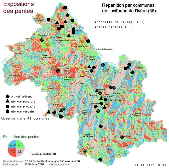 Hirondelle de rivage (Riparia riparia (L.)): carte de rpartition en Isre