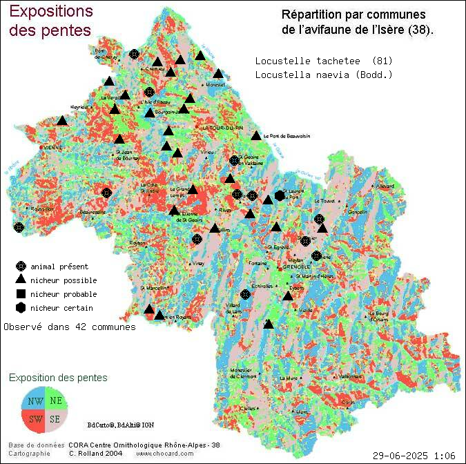 Locustelle tachete (Locustella naevia (Bodd.)): carte de rpartition en Isre