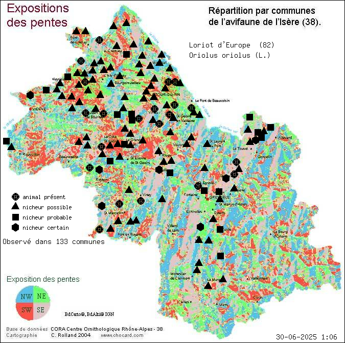 Loriot d Europe (Oriolus oriolus (L.)): carte de rpartition en Isre