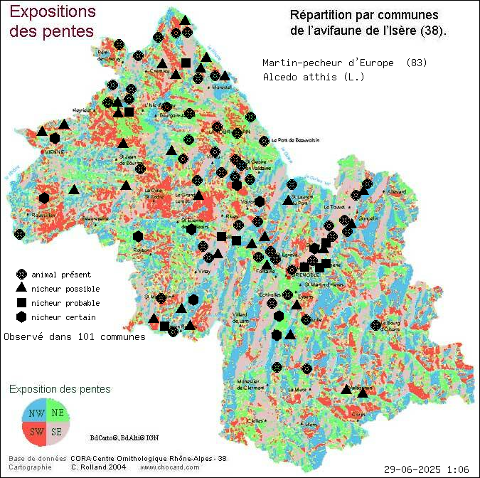 Martin-pcheur d Europe (Alcedo atthis (L.)): carte de rpartition en Isre