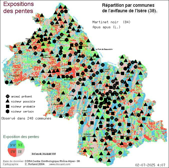 Martinet noir (Apus apus (L.)): carte de rpartition en Isre