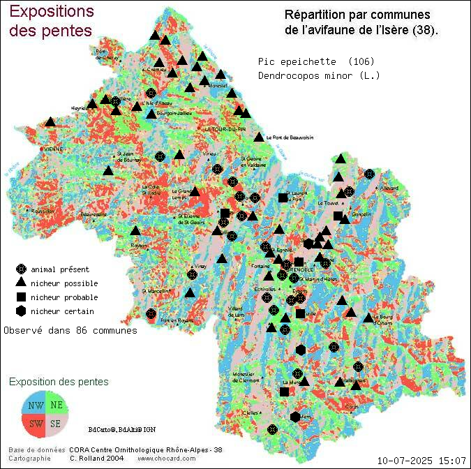 Pic peichette (Dendrocopos minor (L.)): carte de rpartition en Isre