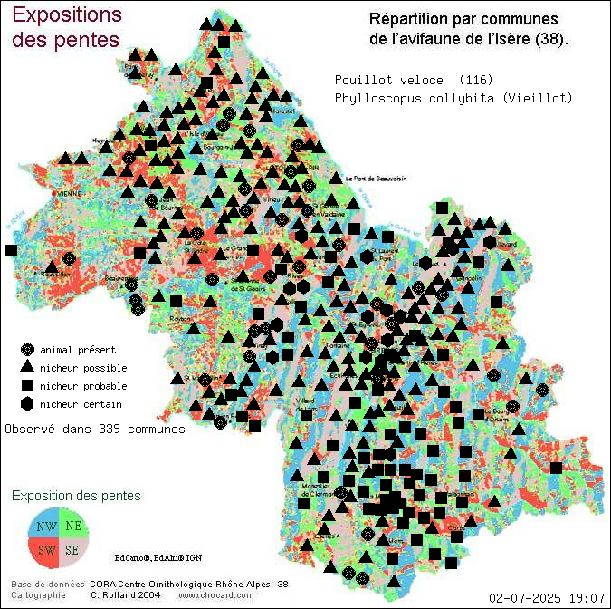 Pouillot vloce (Phylloscopus collybita (Vieillot)): carte de rpartition en Isre