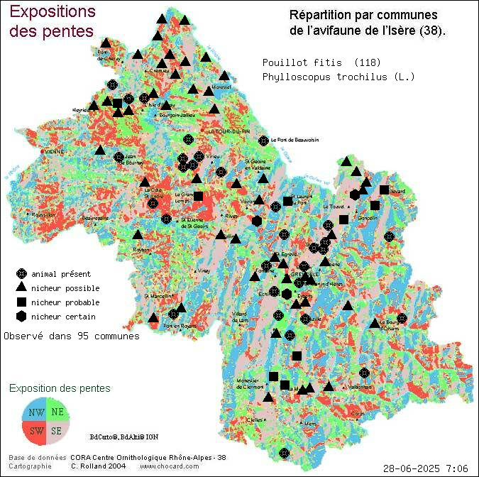 Pouillot fitis (Phylloscopus trochilus (L.)): carte de rpartition en Isre