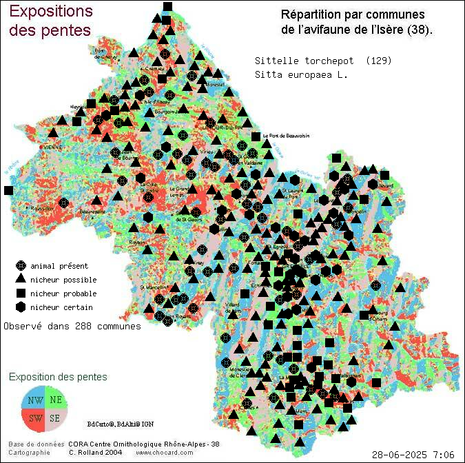 Sittelle torchepot (Sitta europaea L.): carte de rpartition en Isre