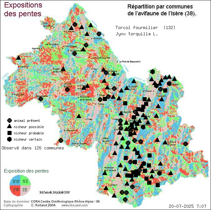 Torcol fourmilier (Jynx torquilla L.): carte de rpartition en Isre