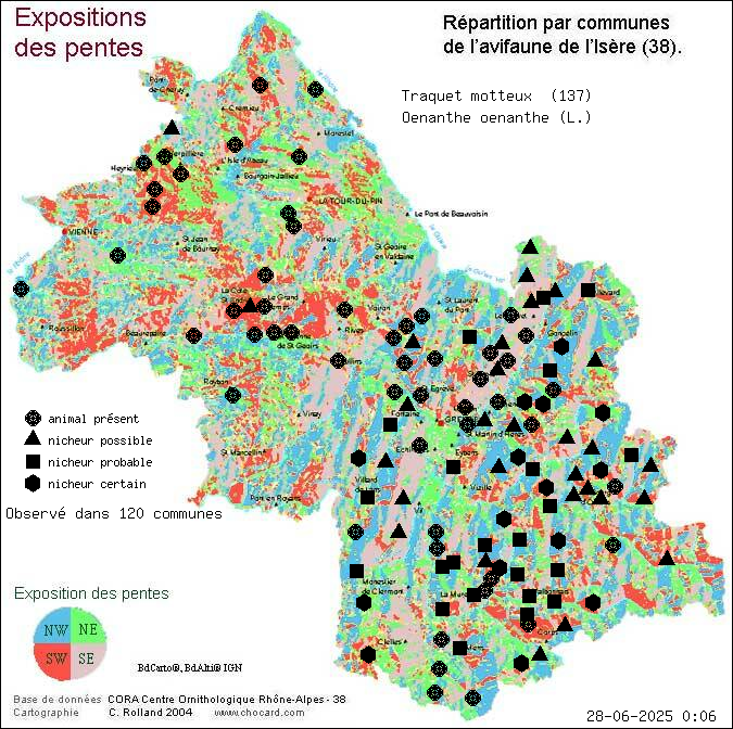 Traquet motteux (Oenanthe oenanthe (L.)): carte de rpartition en Isre