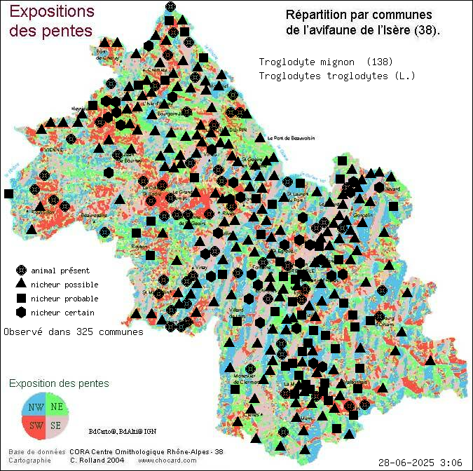 Troglodyte mignon (Troglodytes troglodytes (L.)): carte de rpartition en Isre