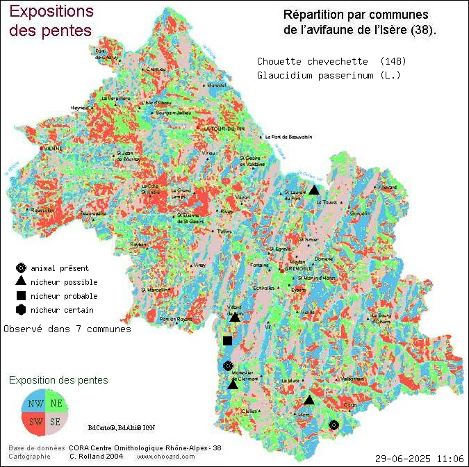 Chouette chevchette (Glaucidium passerinum (L.)): carte de rpartition en Isre